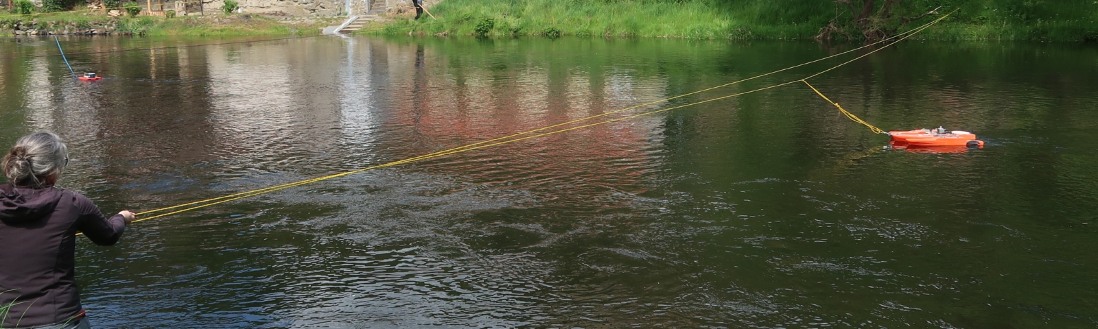 Monitoring device floating over river